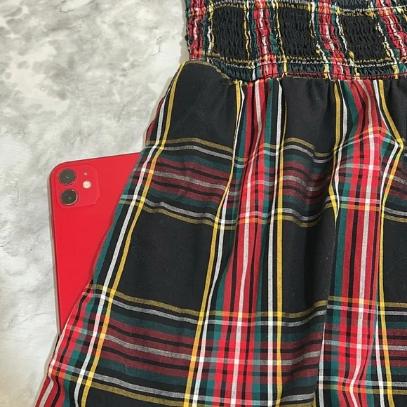 JCREW WOMENS PLAID SMOCKED COTTON POPLIN MIDI DRESS RED BLACK SZ MEDIUM - Picture 8 of 13